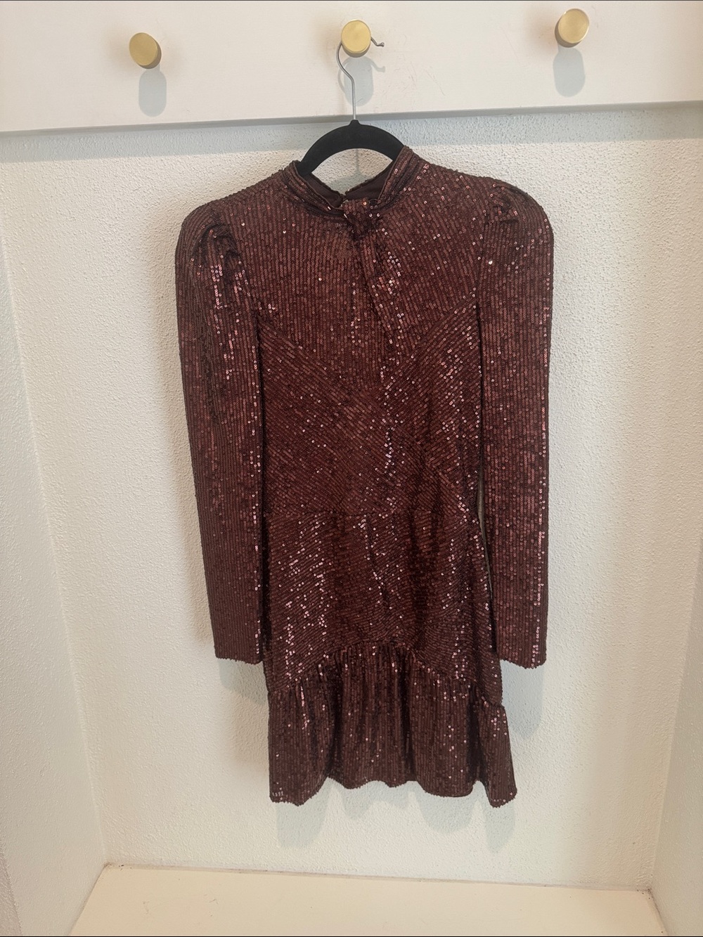 SAYLOR Burgundy Sequin Long-Sleeve Mini Dress